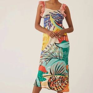 Anthropologie Ruffled Floral Maxi Dress